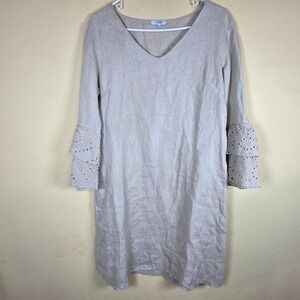 ROSEMARINE‎ Made in Italy Linen Bell Sleeve V Neck Dress Size M lagon look boho